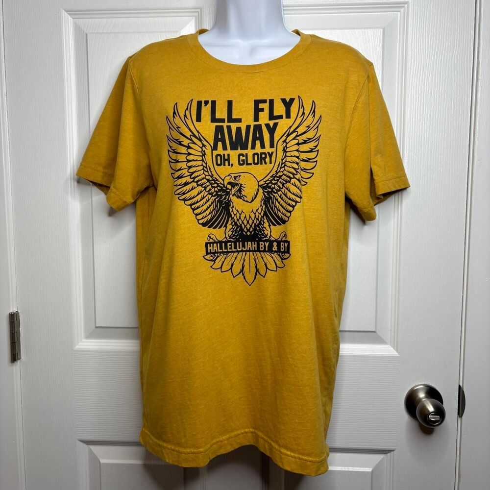 S/M Ruby's Rubbish "I'll Fly Away" Eagle Graphic Tee Mustard Yellow